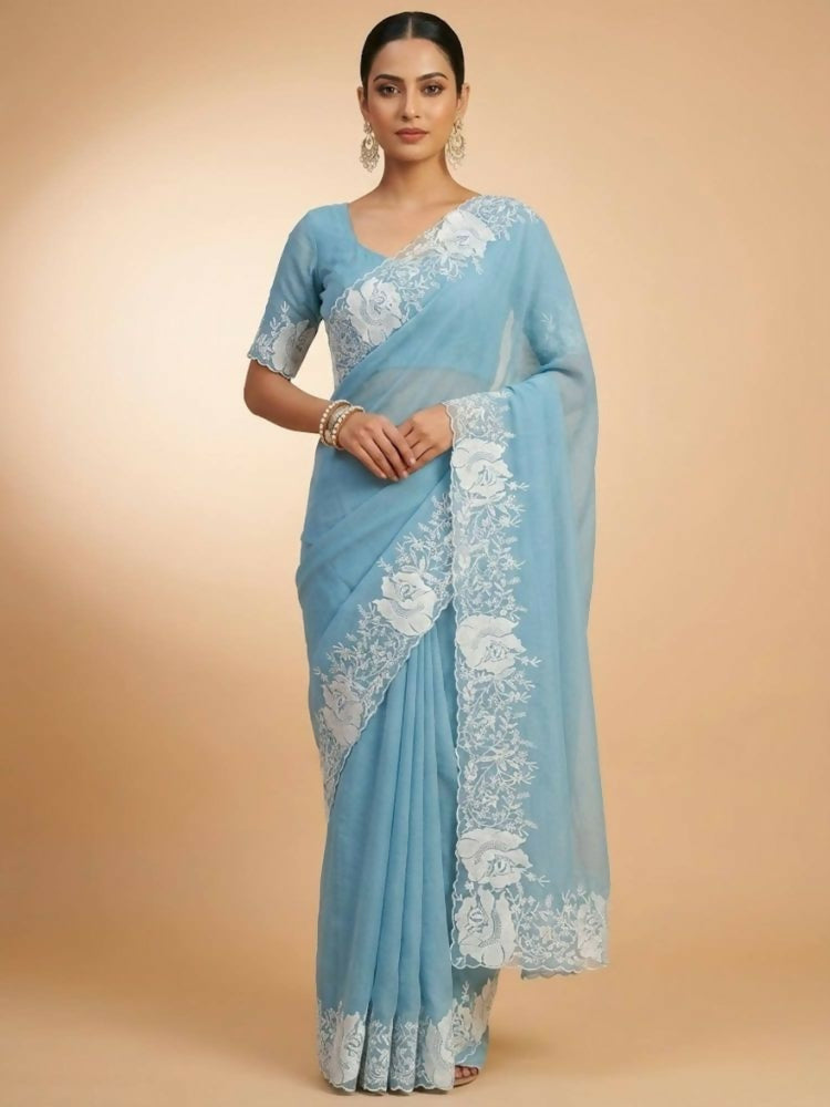Joban Fashion Sky Blue Candy Crush Party Wear Sarees | Grocsy