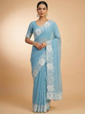 Joban Fashion Sky Blue Candy Crush Party Wear Sarees | Grocsy