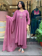 The52 Peach Women's Gorgeous Embroidered Cotton Fabric Straight Kurta Pant with Dupatta Set | Grocsy