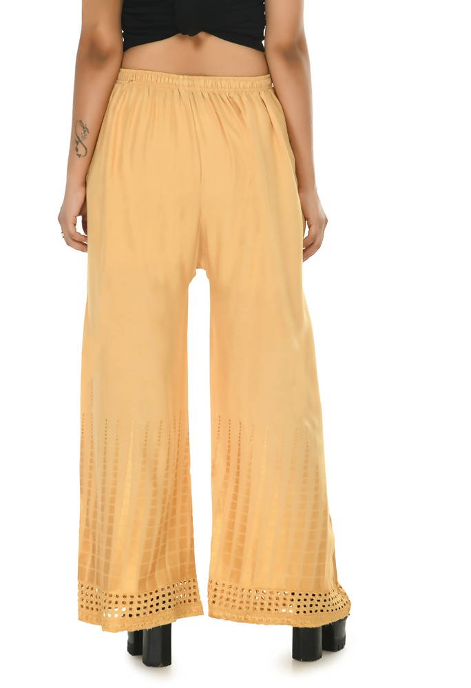 Mominos Fashion Moeza Reyon Cotton Golden Color Cut Work Palazzo | Grocsy