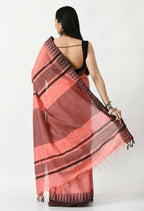 Mominos Fashion Moeza Gajari Pink Bhagalpuri Handloom Silk Black Temple Border Saree with unstitched Blouse piece | Grocsy