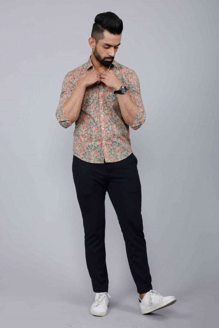 Miravan Men's Beige Comfort Floral Printed Casual Shirt | Grocsy