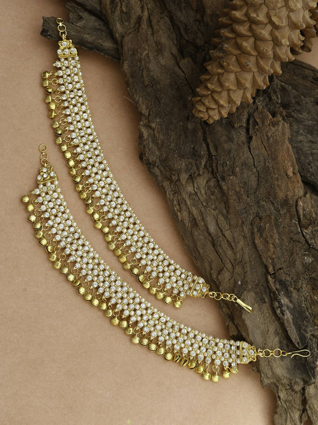 Women's Gold White Ghungroo Anklets - Ruby Raang | Grocsy