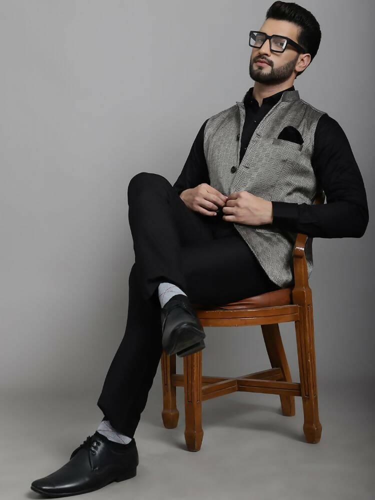 Even Apparels Nehru Jacket With Welt Pockets - Grey | Grocsy