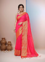 Joban Fashion Pink Cotton Blend Handloom Saree | Grocsy
