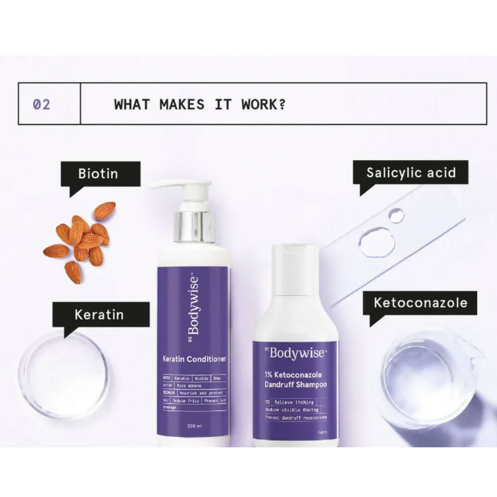 BeBodywise 1% Ketoconazole Dandruff Shampoo and Keratin Conditioner | Grocsy