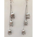 MS Fashion India Silver Oxidized Kashmiri Hanging Triple Jhumkas Chain Earrings For Parties | Grocsy