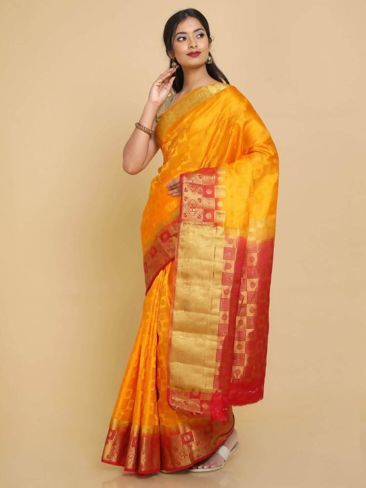 Kalamandir Checked Mustard Pashmina Saree | Grocsy