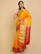 Kalamandir Checked Mustard Pashmina Saree | Grocsy