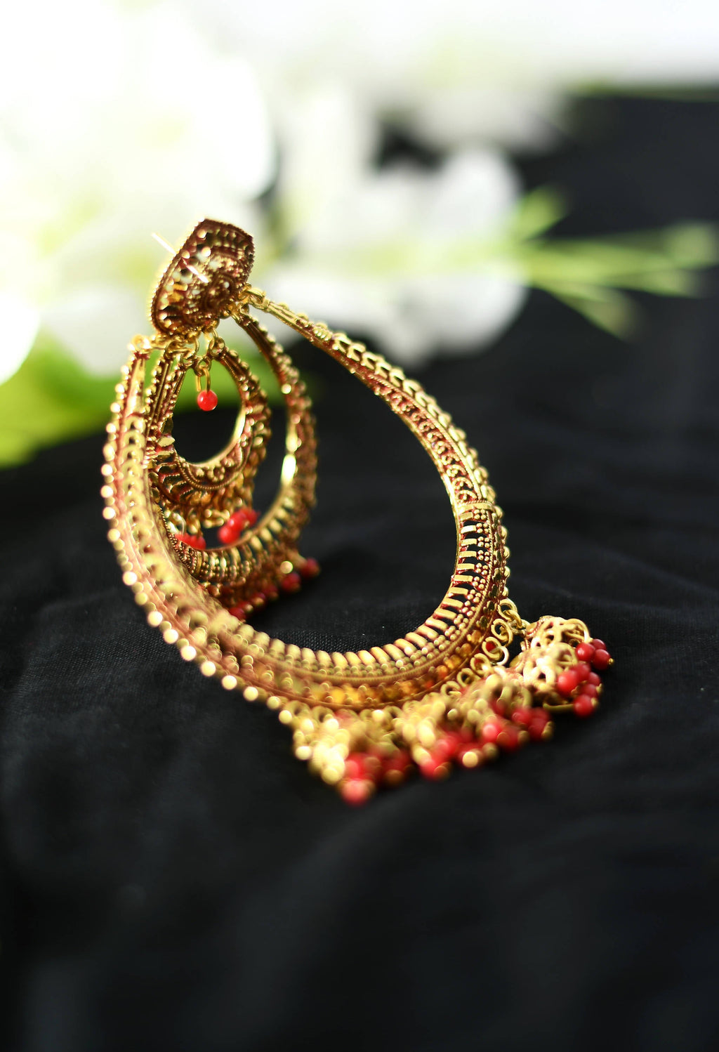 Mominos Fashion Johar Kamal Triple Circle White With Red Big Size Earrings | Grocsy