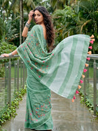 Shree Shyam Fashion Sea Green Linen Saree | Grocsy