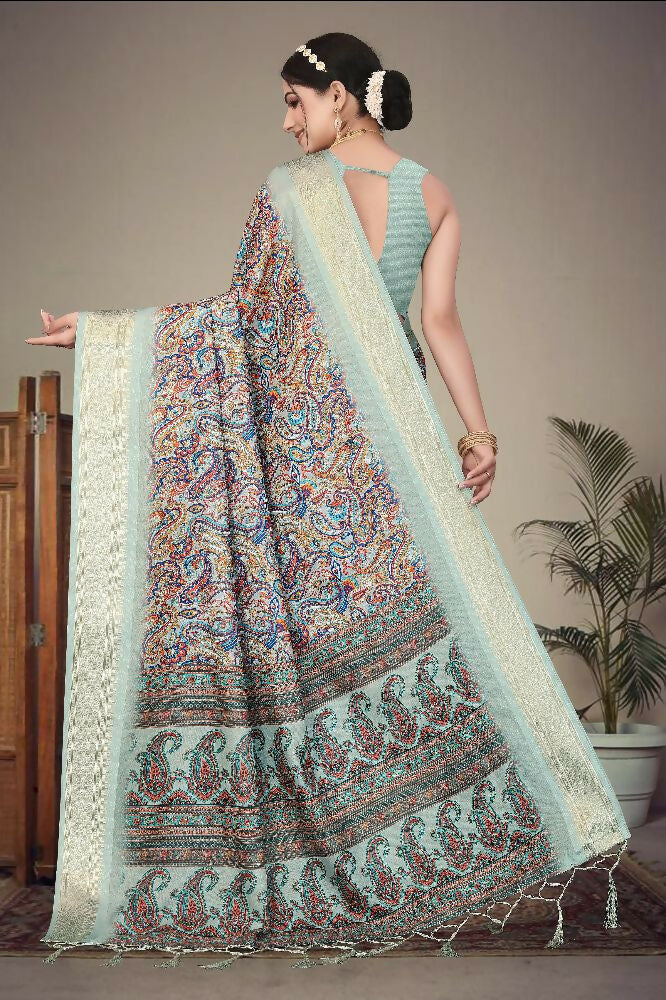 PR Fashion Multi Heavy Rich Cotton Silk Digital Print & Jacquard Saree | Grocsy