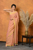 Very Much Indian Designer Mul Cotton Handloom Saree with Sequins - Peach | Grocsy