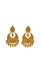 Yellow Gold-Polished Brass & Pearl Dangle Women Earrings| Hand Painted Meenakari Chandbali Traditional Ethnic Wear Earrings By House of Ree - Swadesiicart