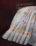 Shades Of Grey With Floral Design Semi Chanderi Saree By Gayathri Reddy Designer Studio | Grocsy