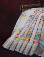 Shades Of Grey With Floral Design Semi Chanderi Saree By Gayathri Reddy Designer Studio | Grocsy