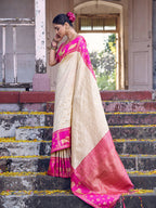 Shree Shyam Fashion Cream Soft Silk Saree | Grocsy
