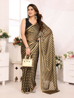 Designer Partywear Black & Silver Georgette Fancy Saree - Satrangi | Grocsy