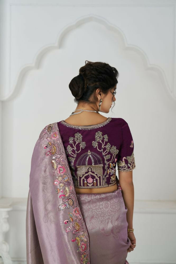 Kesar Fab Stunning Mauve Color With Multi-Thread And Sequins Embroidery Saree | Grocsy