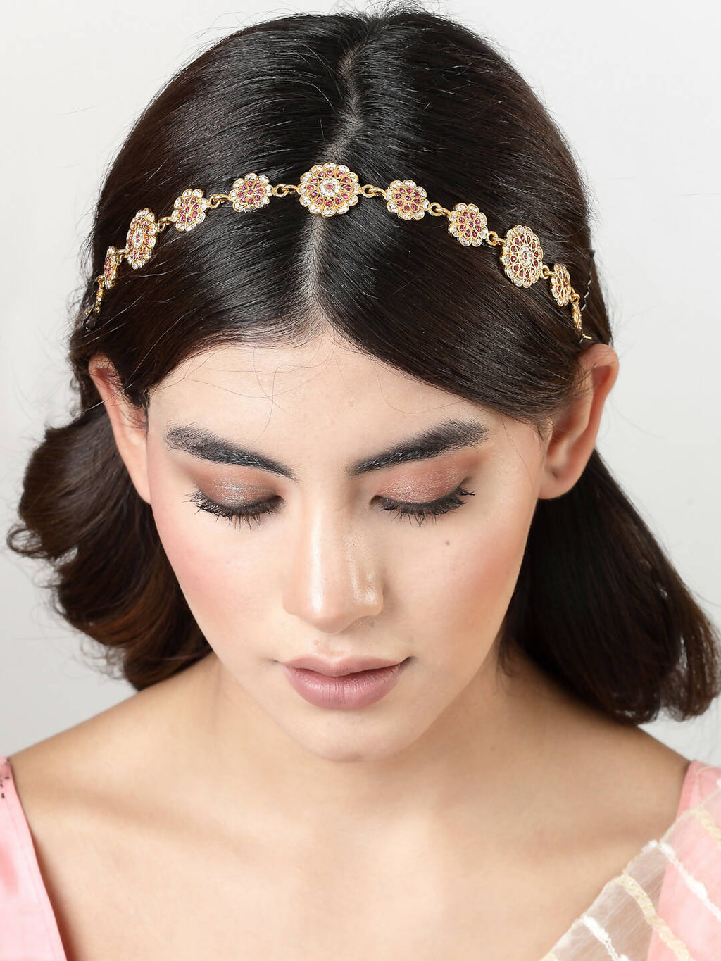 NVR Women's Gold-Polished Traditional Meenakari Stones Trending Matha Patti | Grocsy