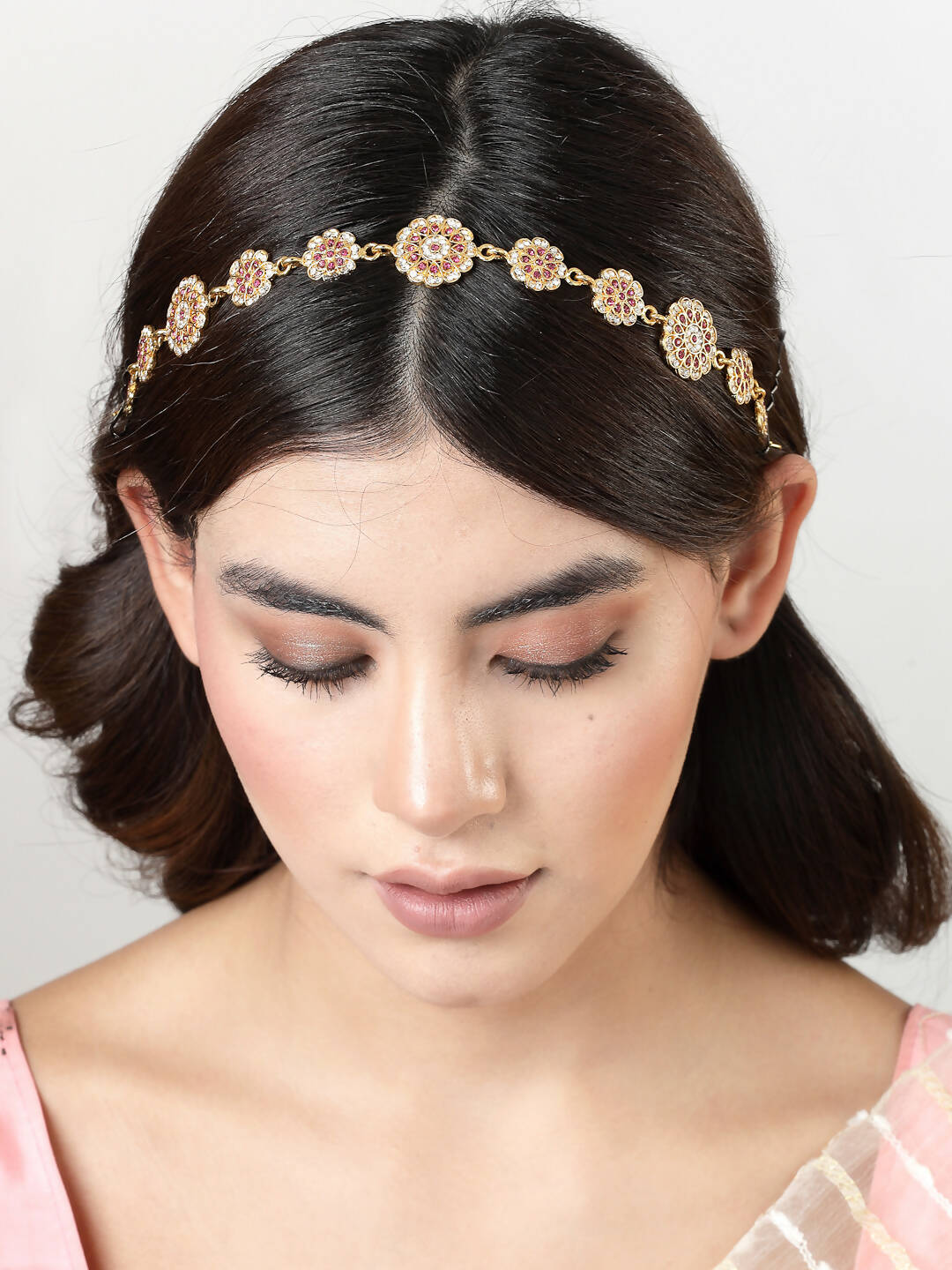 NVR Women's Gold-Polished Traditional Meenakari Stones Trending Matha Patti | Grocsy