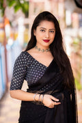 Black Poly Chiffon Woven Design Saree with Unstitched Blouse - A2M | Grocsy