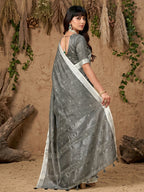Shree Shyam Fashion Gray Linen Cotton Saree | Grocsy