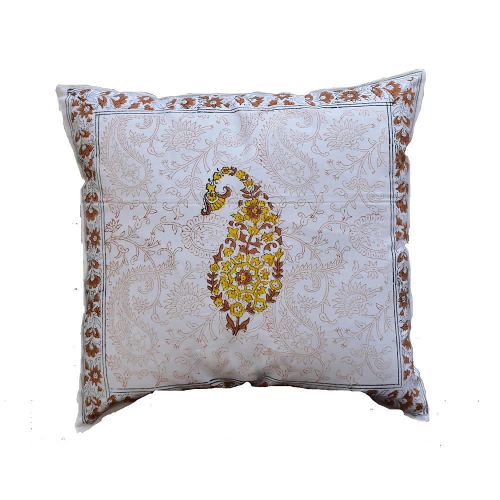 The Decor Nook Yellow Brown Paisley With Brown Border Cushion Cover | Grocsy