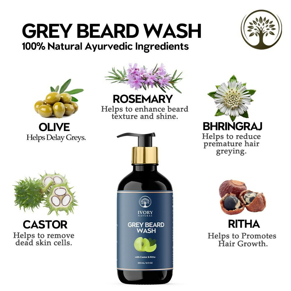 Ivory Natural Grey Beard Wash For Beard Graying And Restoring Beard'S Natural Black Shade | Grocsy