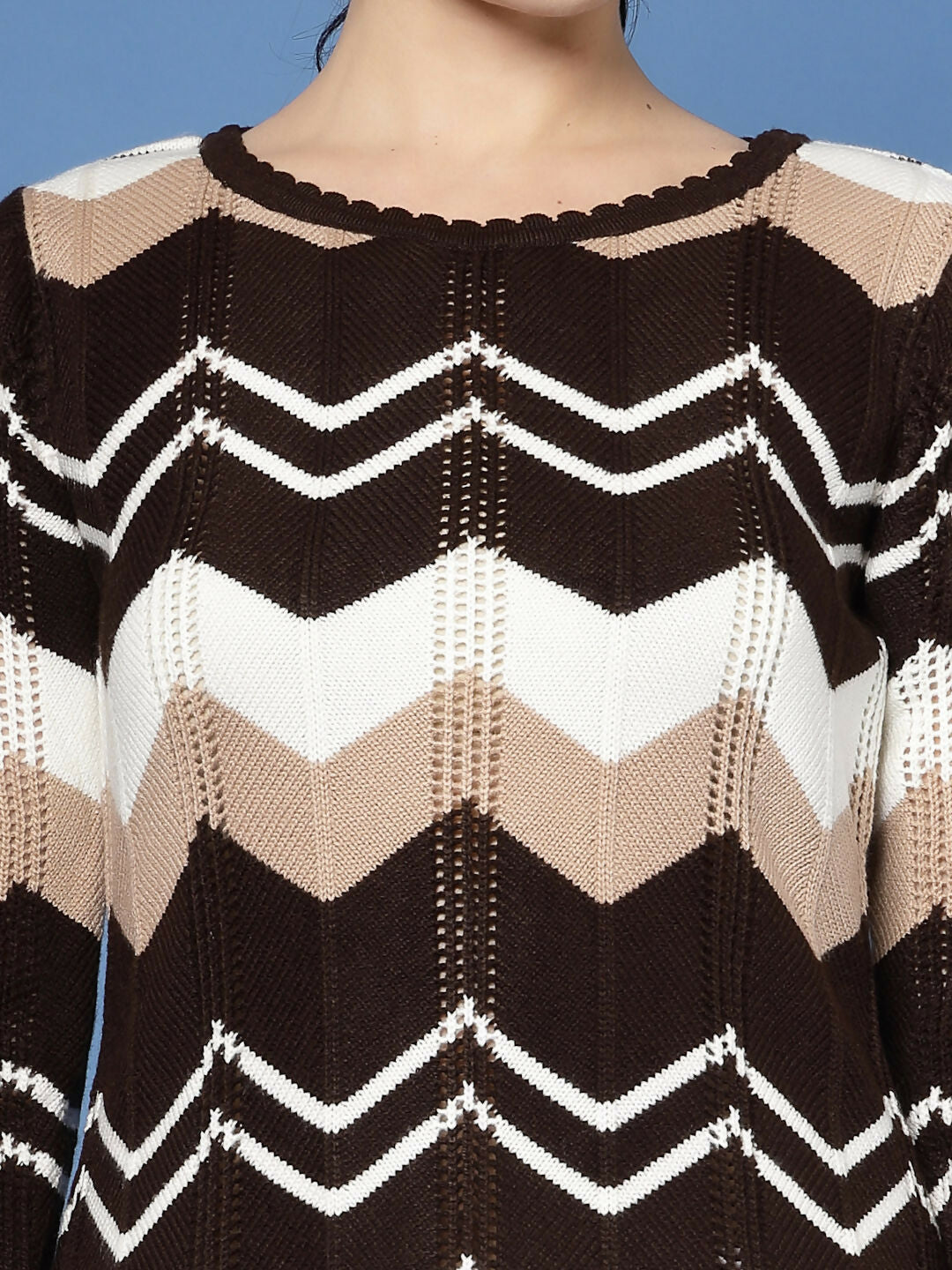 Women Self Design Brown Acrylic Winter Sweater - Wool Trees | Grocsy