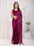 Maroon Rangoli Silk Diamond Work Ready To Wear Saree - Tamana | Grocsy