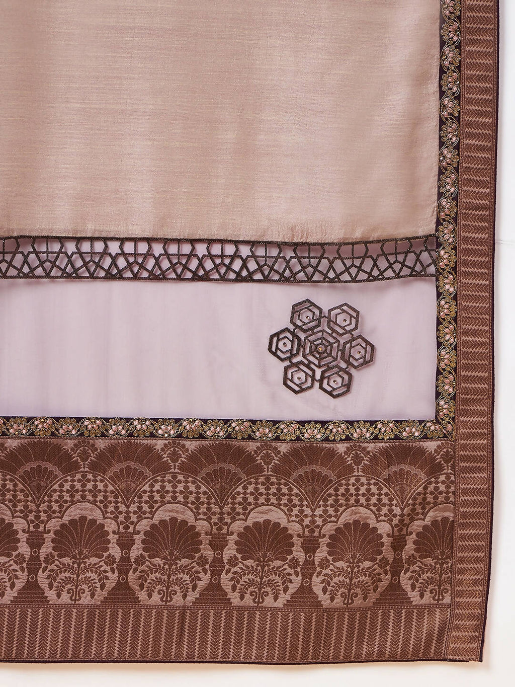 Beige, Purple Tussar Silk Zari, Thread And Cord Embroidery, Laser Cut Applique Saree - Norita Hit Design | Grocsy