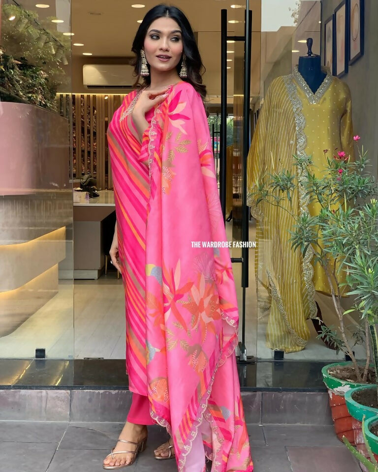 Partywear Designer Pure Russian Silk Pink Stitched Suit With Dupatta - Tanisha | Grocsy
