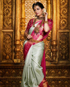 DEIANA'S Beautiful Designer Golden zari Soft Lichi Silk Saree - Pista | Grocsy