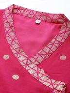 Ahalyaa Womens Pink Chanderi Printed Angrakha Style Tunic | Grocsy