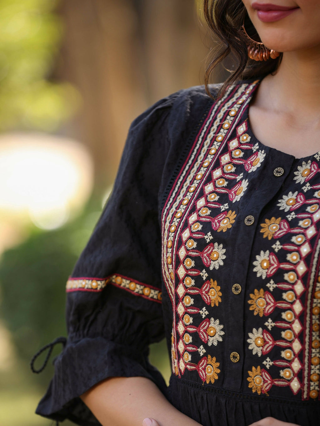 Juniper Women's Black Cotton Solid With Embroidered Straight Tunic | Grocsy