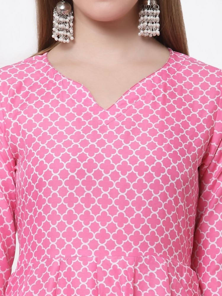 Myshka Pink Color Cotton Blend Printed Anarkali Kurta With Dupatta | Grocsy