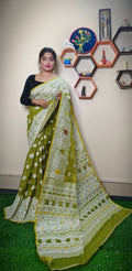 Exclusive Collection Handloom Dhakai Jamdani Saree - Pista | Grocsy