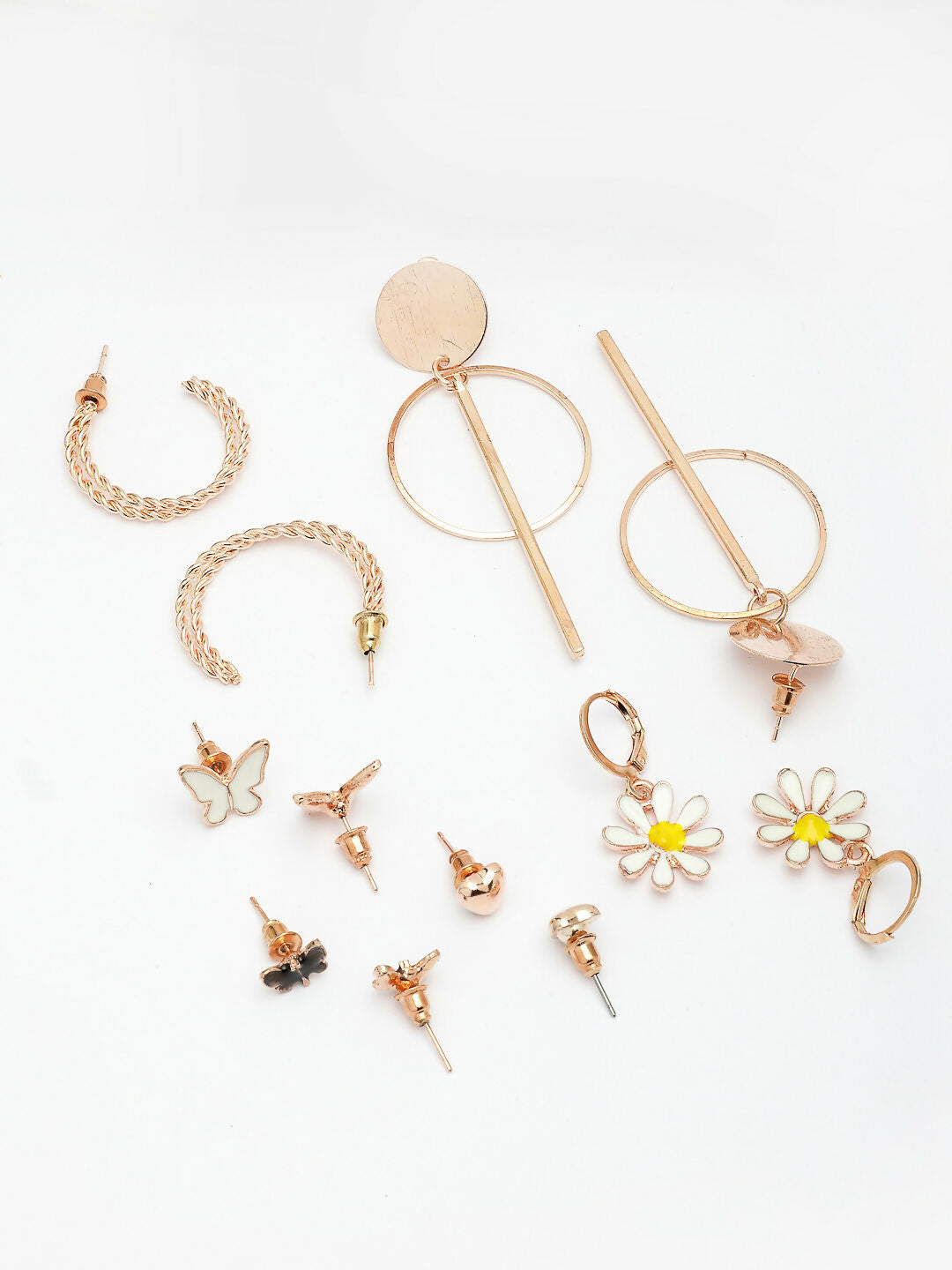 NVR Women's Set of 6 Rose Gold-Polished Contemporary Drop Earrings | Grocsy