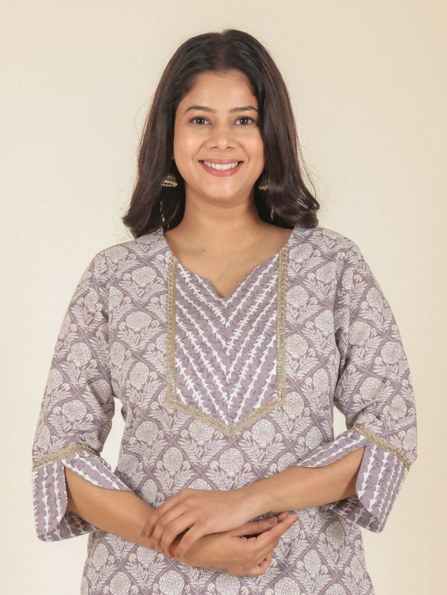 Aramya Straight Soft Cotton Floral Print Women's Kurta - Beige | Grocsy