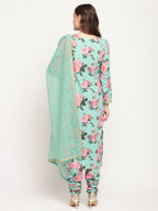 Ahalyaa Women Green Floral Printed Regular Kurta Churidar Set & With Dupatta | Grocsy