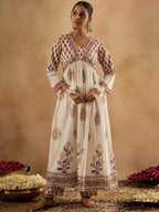 Indo Era Women Floral Printed Empire Pure Cotton Kurta with Trousers & With Dupatta | Grocsy