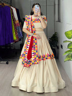 Yash Enterprise Cream Rayon Cotton Embroidery Semi Stitched Navratri Top Chaniya Choli | Grocsy