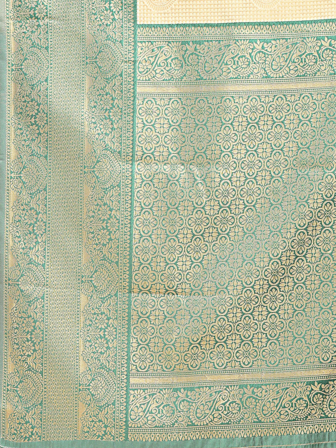 Shree Shyam Fashion Aura Silk Cream Green Banarasi Silk Saree | Grocsy