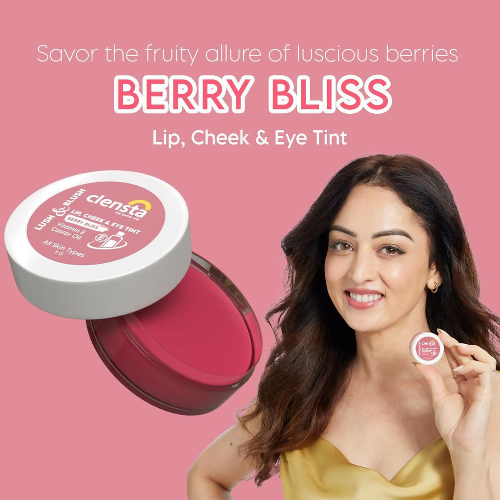 Clensta Lip Cheek Tint - Berry Bliss with Goodness of Vitamin E & Castor Oil | Grocsy