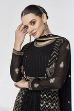 Lorenvalley Fashion Black Faux Georgette Embroidery Work Gown Jacket Stitched | Grocsy