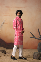 Botanical Architecture Traditional Printed Silk Nehru Jacket Set by Hilo Design | Grocsy