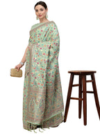 Sea Green Silk Blend Woven Design Saree With Unstitched Blouse Piece - Aloki | Grocsy