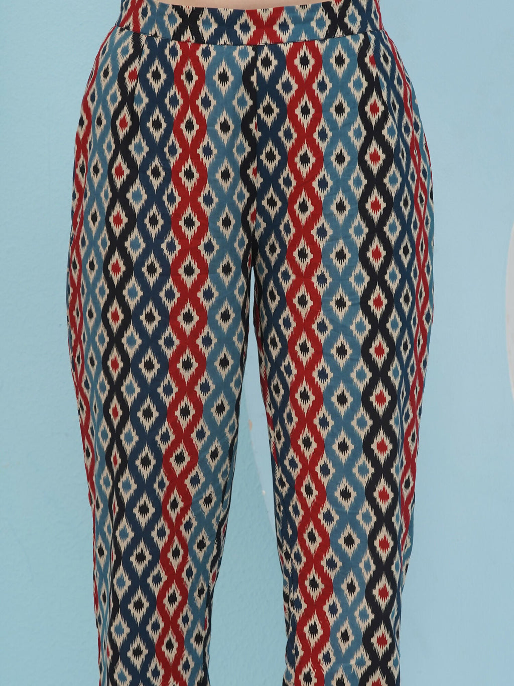 Joban Fashion Ikkat Printed Co Ord Set - Blue Red | Grocsy