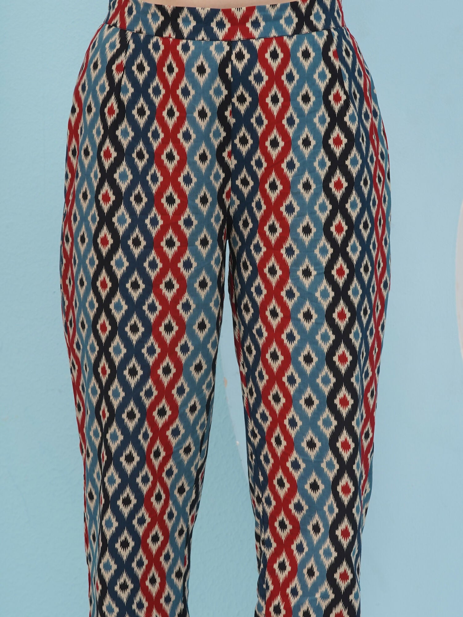 Joban Fashion Ikkat Printed Co Ord Set - Blue Red | Grocsy